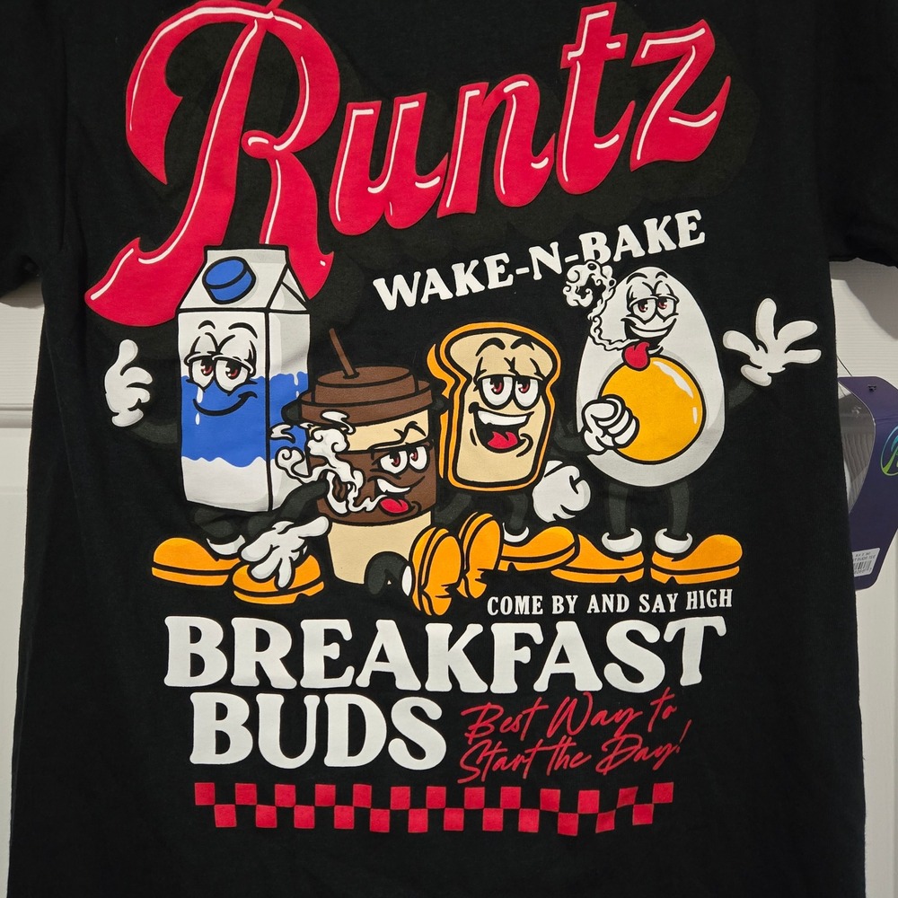 Runtz Breakfast Buds Black Graphic Tee Wake-N-Bake Funny T-Shirt S